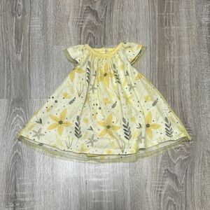 Girls Yellow Floral Flutter Sleeve Dress with Bodysuit